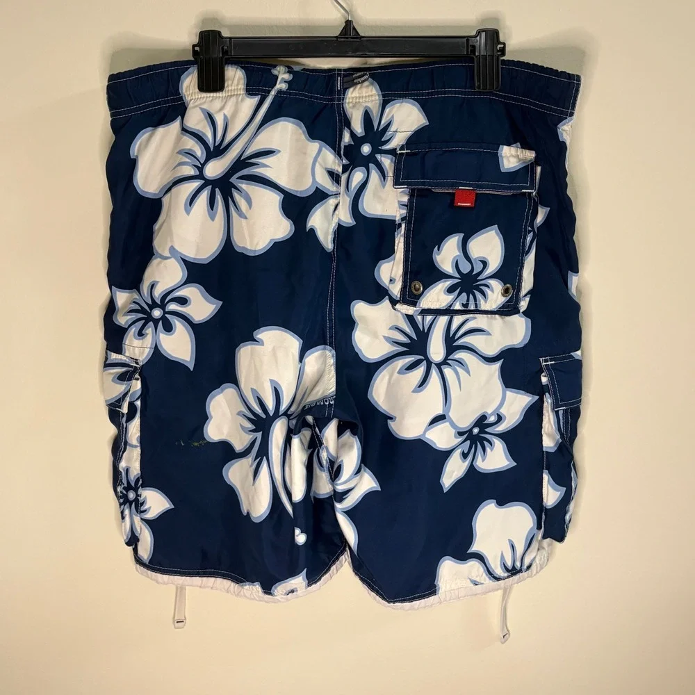 Y2K Abercrombie & Fitch Swim Trunks Mens XL Blue Hibiscus Floral Board Shorts